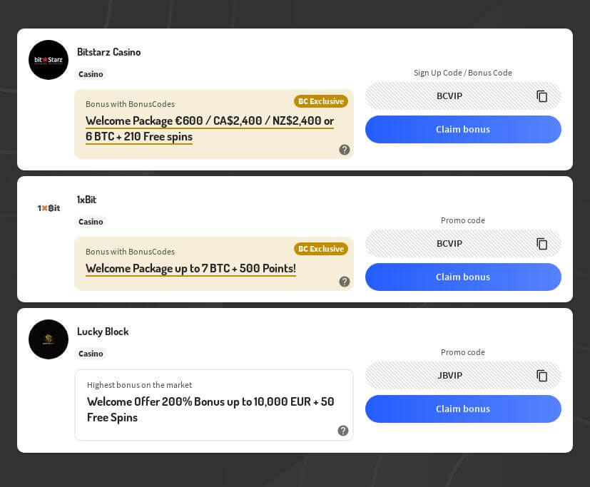 Bitcoin Casinos Bonus Codes